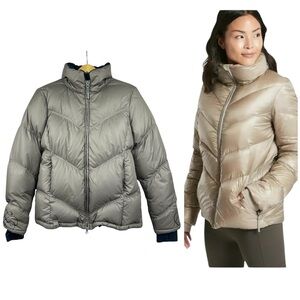ATHLETA Down Quilted Puffer Jacket Sz XL 90% Goose Down Coat Removable Hood